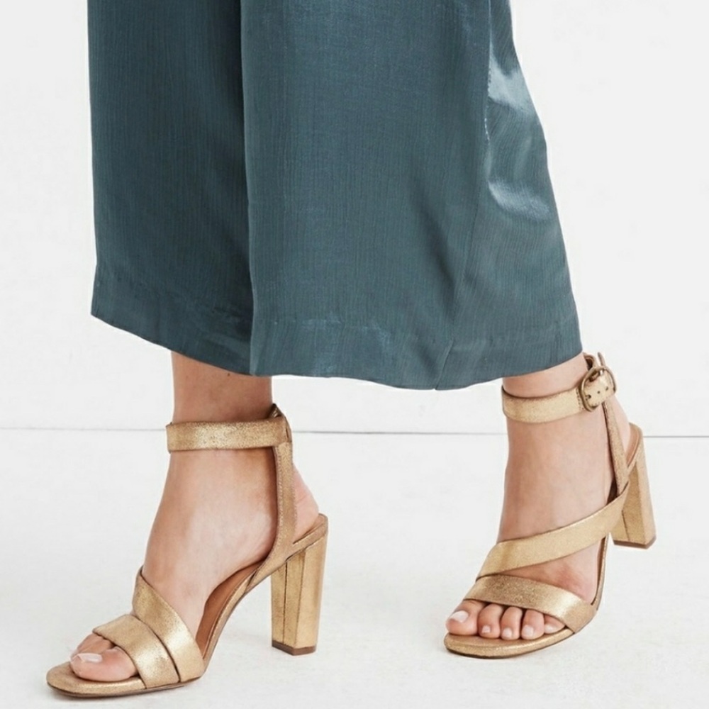 Madewell Liv Pyrite Gold Leather Strappy Open Toe Heels